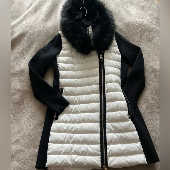 Women's Calvin Klein Black and White Fur Collar Jacket - Picture 1 of 5